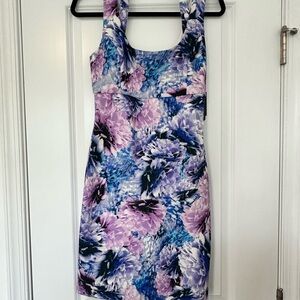 Guess Blue and Pink Sheath Mini Dress Sleeveless Scoop Neck